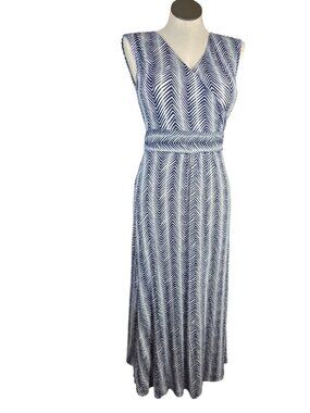 Talbots Womens Chevron Maxi Dress Sleeveless Navy & White Small